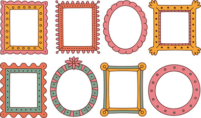 Handdrawn colorful picture frames and borders collection