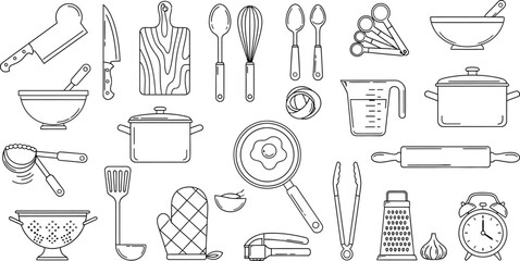 Collection of kitchen utensils and tools for cooking and baking