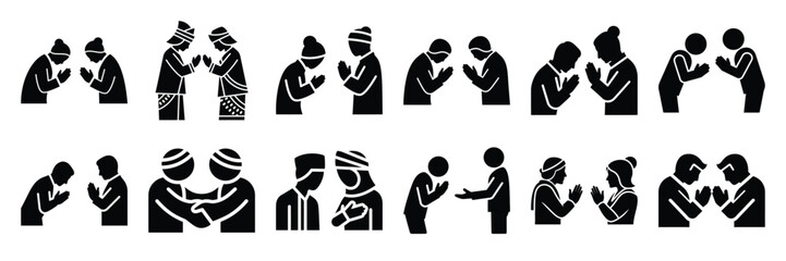 Fototapeta premium a collection of cultural greeting minimal vector icon set, Human interaction vector icon set.