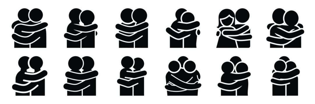 a collection of friendly hug minimal vector icon set, Human interaction vector icon set.