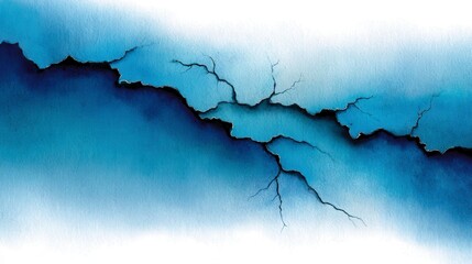 Abstract blue watercolor wash with sharp, cracked edges