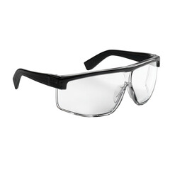 Safety glasses with clear lenses and black frame isolated on transparent background