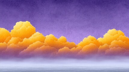Ethereal sky with glowing orange clouds and soft purple haze