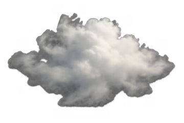 Voluminous white cloud creating weather atmosphere, isolated on transparent background, for graphic design and composition