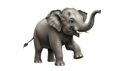 Adorable gray baby elephant illustration standing happily with trunk raised isolated PNG with Transparent Background