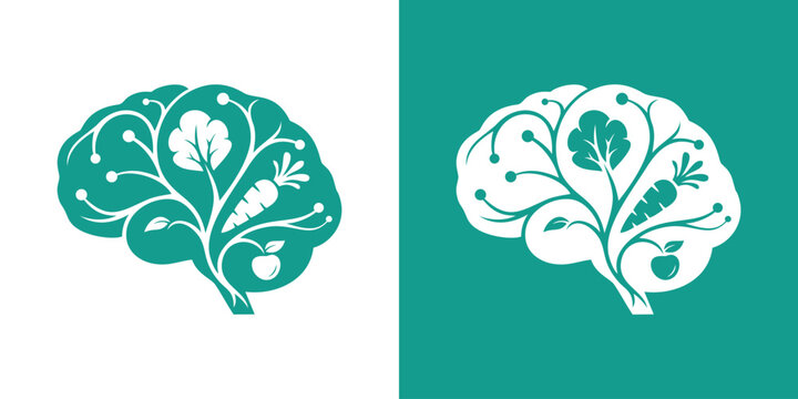 vegetarian human mind logo. brain food logo