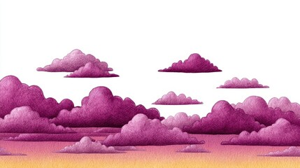 Whimsical purple clouds drift across a soft, gradient sky