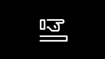 Minimalist white line icon of a pointing hand gesture over a horizontal bar on black, symbolizing scroll, drag, or interactive UI element.