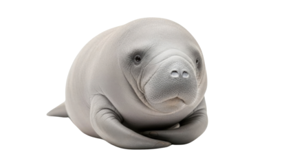 Cute Young Baby Manatee or Sea Cow Marine Mammal Studio Portrait isolated PNG with Transparent Background