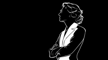 Empowered Professional Woman Silhouette in Suit, Arms Crossed, Looking Upward with Confidence and Vision