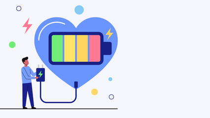 Person Recharging Heart Battery Symbolizing Emotional Energy and Self Care