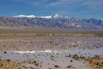 desert mountain landscape with lake