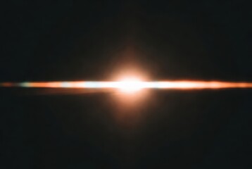Vibrant horizontal anamorphic lens flare light effect creating a radiant warm orange glow