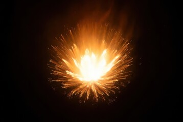 Vibrant intense bright orange fireworks explosion bursting with sparks at night