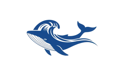 Stylized dark blue whale and ocean wave vector illustration, isolated graphic for design isolated PNG with Transparent Background