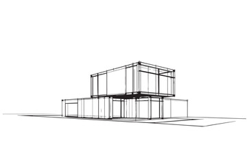 abstract modular architecture 3d illustration. Sketch