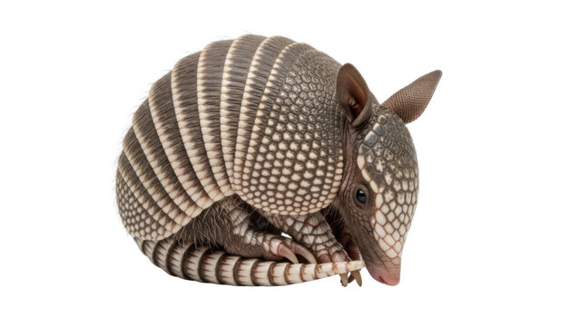 Nine-banded Armadillo (Dasypus novemcinctus) rolled into a protective ball pose. isolated PNG with Transparent Background