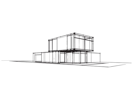 abstract modular architecture 3d illustration. Sketch