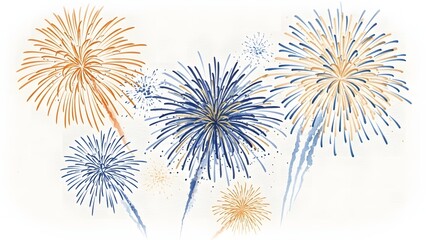 Obraz premium Vibrant fireworks explosions in blue gold and white
