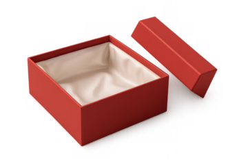 Red empty gift box opening, providing a concept of surprise, luxury, and special occasion on transparent background