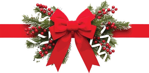 Christmas Bow with Red Berries and Pine Branches Decoration