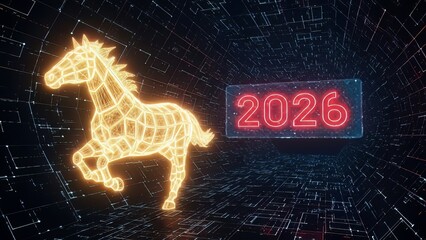 2026 Year of the Horse Futuristic Cyber Tunnel