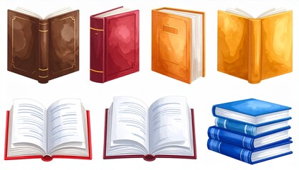 stack of old books on white background