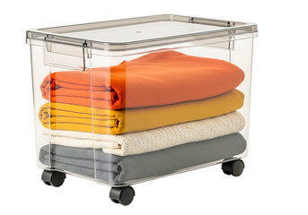 Clear Plastic Storage Bin with Clothes.