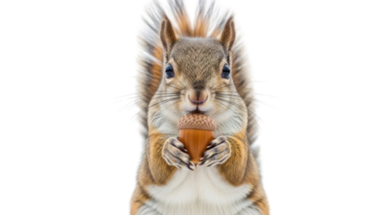 Adorable American Red Squirrel Holding a Single Acorn isolated PNG with Transparent Background