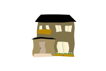 揺れる2階建ての家　茶色