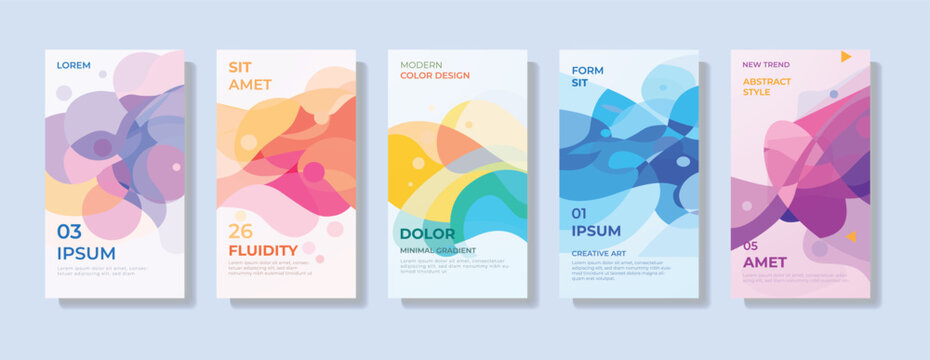 Creative abstract poster layout set with colorful fluid shapes and soft overlapping forms designed for artistic covers, modern branding visuals, presentations and contemporary graphic design projects