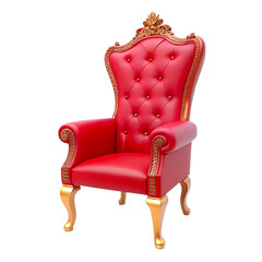 Luxurious Red Leather Armchair with Gold Trim.