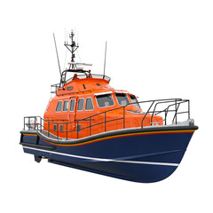 Orange Rescue Boat on Transparent Background.