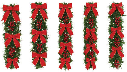 Christmas Garland with Red Bows and Berries Decoration Set