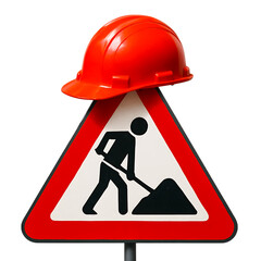 Red Road Work Sign with Hard Hat.