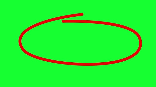 Red ellipse mark isolated on green screen.  Simple animations to mark appropriately to attract the viewer's attention.