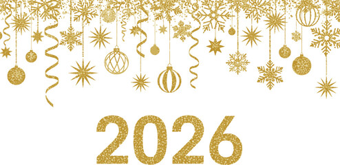 Golden Christmas Decorations and 2026 Year for Holiday Greeting