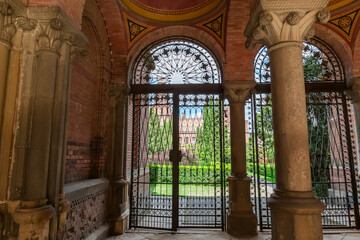 Gallery with gate in west building of Chernivtsi University, Ukraine