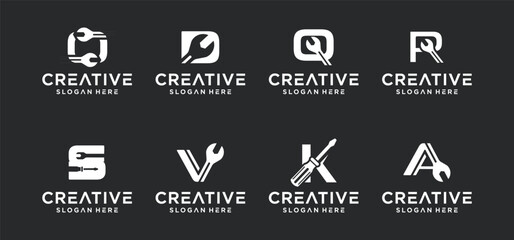 A collection of mechanical technology logos, a combination of alphabet and mechanic letters for vehicle repair shop logos