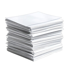 A tall stack of white papers isolated on a black background.