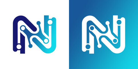 N letter logo with a technology style