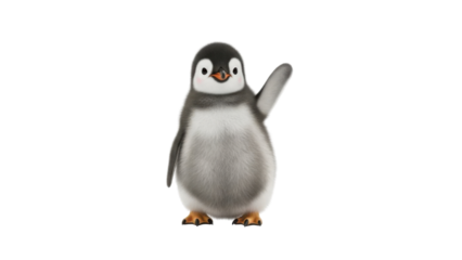 Cute Baby Penguin Waving Hand and Greeting Isolated 3D Character Render isolated PNG with Transparent Background