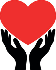 Obraz premium Hands Holding Red Heart Symbolizing Love, Care, Charity, and Support in Minimalist Vector Art