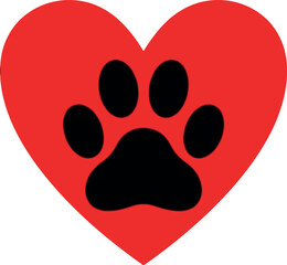 Naklejka premium Pet Love Symbol with Black Paw Print in Red Heart Vector for Animal Rescue and Adoption Campaigns