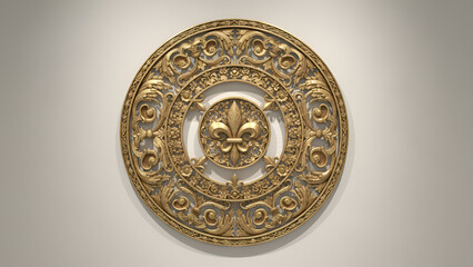 Obraz premium Ornate Gold Circular Wall Relief – Intricate Faux-Minish Gold Disc Decor for Home or Gallery 