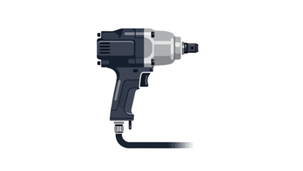 A close-up view of a corded drill on a white background