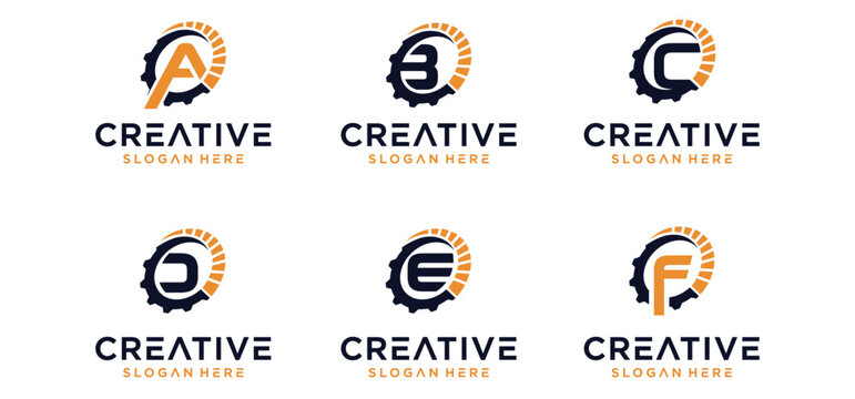 A collection of mechanical technology logos, a combination of alphabet and mechanic letters for vehicle repair shop logos