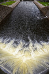 Second of a five-lock series on the Caledonian Canal, a stairway for lifting ships from nearby Loch Ness onto the waterway. Fort Augustus-Scotland-199
