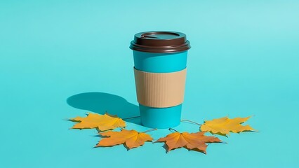 autumn leaves surround disposable coffee cup