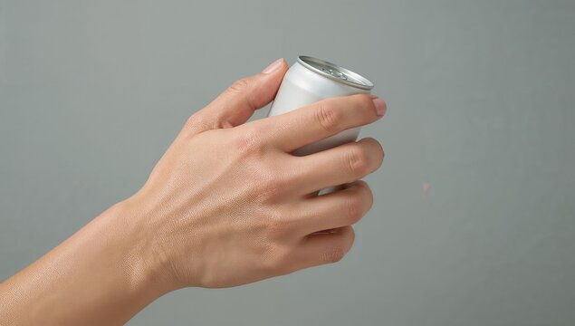Hand holding small aerosol spray can closeup